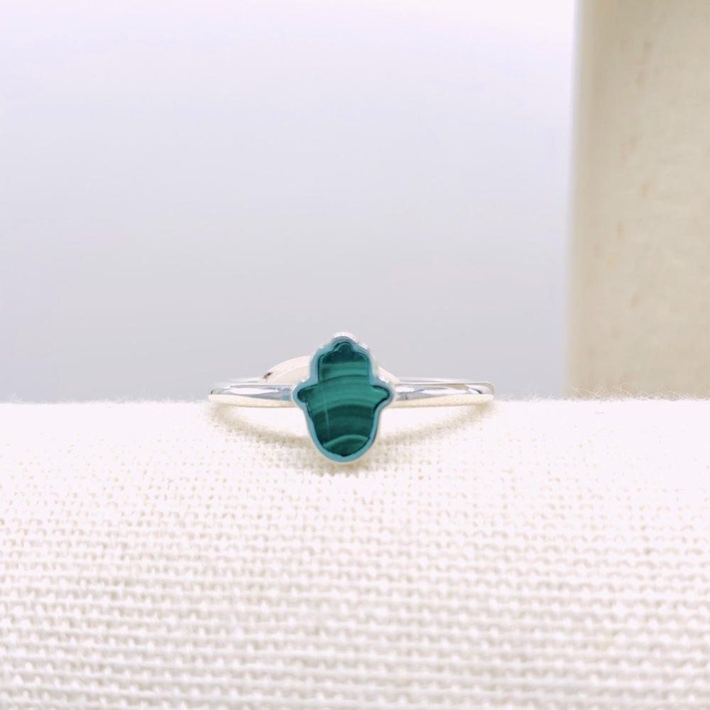 Malachite a Hamsa Hand and Sterling Silver Ring